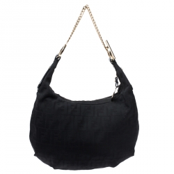 Pre Owned Fendi Black Zucca Canvas and Leather Chef Chain Link Hobo