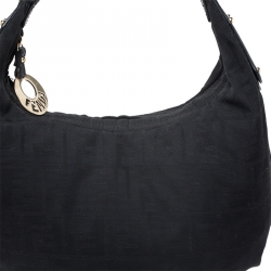 Pre Owned Fendi Black Zucca Canvas and Leather Chef Chain Link Hobo