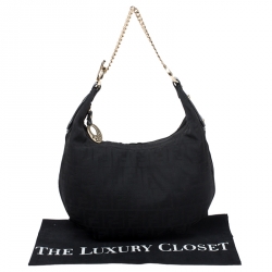 Pre Owned Fendi Black Zucca Canvas and Leather Chef Chain Link Hobo