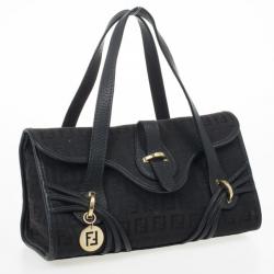 Pre Owned Fendi Black Zucchino Small Satchel