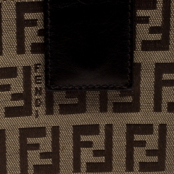 Pre Owned  Fendi Brown/Beige Zucchino Canvas Zip Around Compact Wallet 