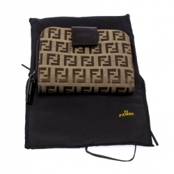 Pre Owned  Fendi Brown/Beige Zucchino Canvas Zip Around Compact Wallet 