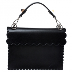 Pre Owned Fendi Black/Beige Embroidered Leather Medium Pearl Kan I Top Handle Bag