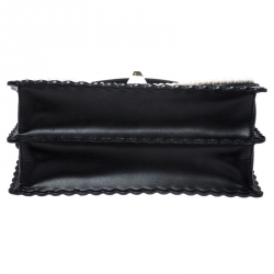 Pre Owned Fendi Black/Beige Embroidered Leather Medium Pearl Kan I Top Handle Bag