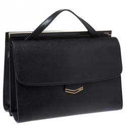 Pre Owned Fendi Black Textured Leather Small Demi Jour Top Handle Bag