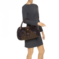 Pre Owned Fendi Tobacco Zucca Canvas and Leather Spy Bag