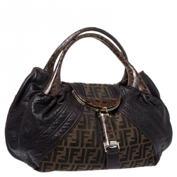 Pre Owned Fendi Tobacco Zucca Canvas and Leather Spy Bag