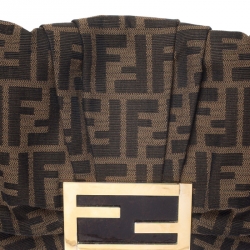 Pre Owned Fendi Tobacco Zucca Canvas and Patent Leather Mia Flap Bag