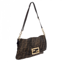 Pre Owned Fendi Tobacco Zucca Canvas and Patent Leather Mia Flap Bag