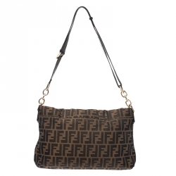 Pre Owned Fendi Tobacco Zucca Canvas and Patent Leather Mia Flap Bag