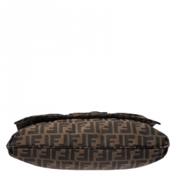 Pre Owned Fendi Tobacco Zucca Canvas and Patent Leather Mia Flap Bag