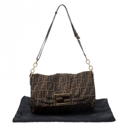 Pre Owned Fendi Tobacco Zucca Canvas and Patent Leather Mia Flap Bag