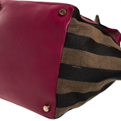 Fendi Fuchsia Pequin Stripe Canvas and Leather Boston Bag
