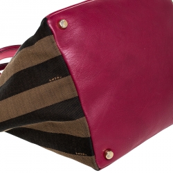 Fendi Fuchsia Pequin Stripe Canvas and Leather Boston Bag