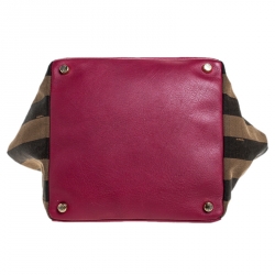 Fendi Fuchsia Pequin Stripe Canvas and Leather Boston Bag