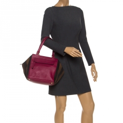 Fendi Fuchsia Pequin Stripe Canvas and Leather Boston Bag