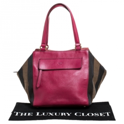 Fendi Fuchsia Pequin Stripe Canvas and Leather Boston Bag