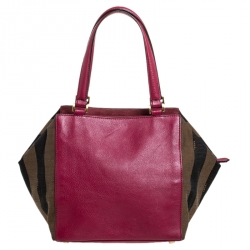Fendi Fuchsia Pequin Stripe Canvas and Leather Boston Bag