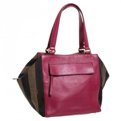 Fendi Fuchsia Pequin Stripe Canvas and Leather Boston Bag
