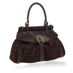 Pre Owned Fendi Zucca Brown Suede Small Magic Bag