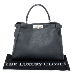 Pre Owned Fendi Grey Selleria Leather Medium Peekaboo Top Handle Bag