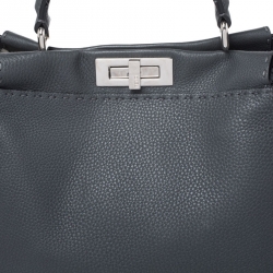 Pre Owned Fendi Grey Selleria Leather Medium Peekaboo Top Handle Bag
