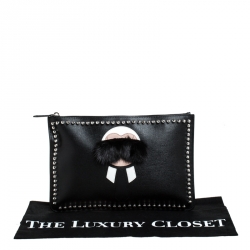 Pre Owned Fendi Black Saffiano Leather Karlito Clutch