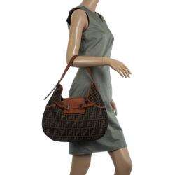 Pre Owned Fendi Tobacco Zucca Canvas Double Buckle Hobo Bag