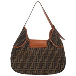 Pre Owned Fendi Tobacco Zucca Canvas Double Buckle Hobo Bag