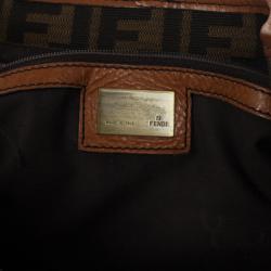 Pre Owned Fendi Tobacco Zucca Canvas Double Buckle Hobo Bag