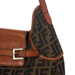 Pre Owned Fendi Tobacco Zucca Canvas Double Buckle Hobo Bag