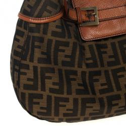 Pre Owned Fendi Tobacco Zucca Canvas Double Buckle Hobo Bag