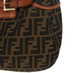 Pre Owned Fendi Tobacco Zucca Canvas Double Buckle Hobo Bag