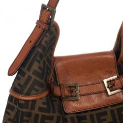 Pre Owned Fendi Tobacco Zucca Canvas Double Buckle Hobo Bag