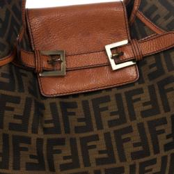 Pre Owned Fendi Tobacco Zucca Canvas Double Buckle Hobo Bag