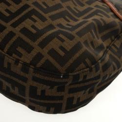 Pre Owned Fendi Tobacco Zucca Canvas Double Buckle Hobo Bag