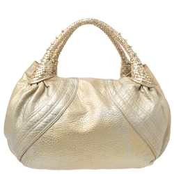 Pre Owned Fendi Gold Holographic Textured Leather Spy Bag