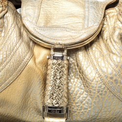 Pre Owned Fendi Gold Holographic Textured Leather Spy Bag