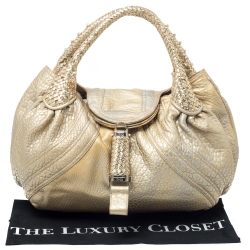 Pre Owned Fendi Gold Holographic Textured Leather Spy Bag