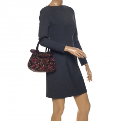 Pre Owned Fendi Brown/Pink Zucca Rose Print Canvas and Leather Mini Mare Bag