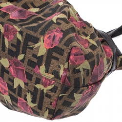 Pre Owned Fendi Brown/Pink Zucca Rose Print Canvas and Leather Mini Mare Bag
