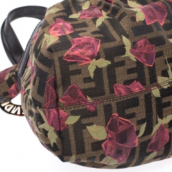 Pre Owned Fendi Brown/Pink Zucca Rose Print Canvas and Leather Mini Mare Bag