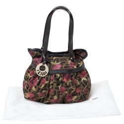 Pre Owned Fendi Brown/Pink Zucca Rose Print Canvas and Leather Mini Mare Bag