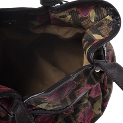 Pre Owned Fendi Brown/Pink Zucca Rose Print Canvas and Leather Mini Mare Bag