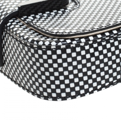 Pre Owned Fendi Black/White Checkered Leather Small Chameleon Crossbody Bags