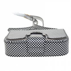 Pre Owned Fendi Black/White Checkered Leather Small Chameleon Crossbody Bags