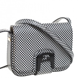 Pre Owned Fendi Black/White Checkered Leather Small Chameleon Crossbody Bags