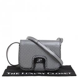Pre Owned Fendi Black/White Checkered Leather Small Chameleon Crossbody Bags