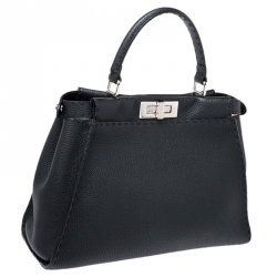 Pre Owned Fendi Black Selleria Leather Medium Peekaboo Top Handle Bag