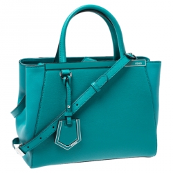 Pre Owned Fendi Turquoise Leather Petit 2Jours Tote